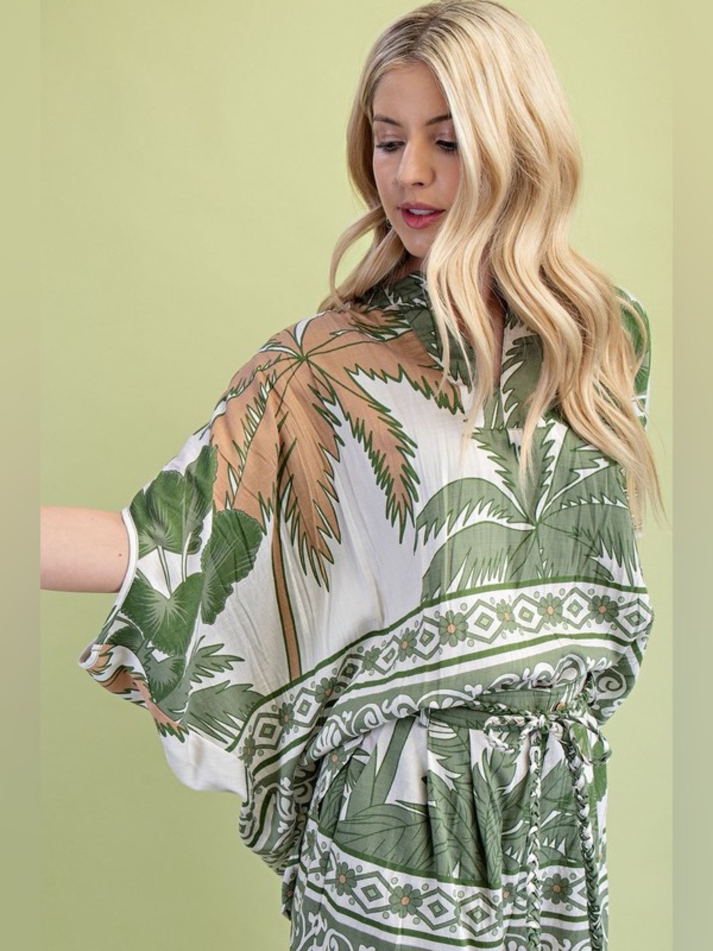 Green Palm Print Poncho Top - Picture 3 of 8
